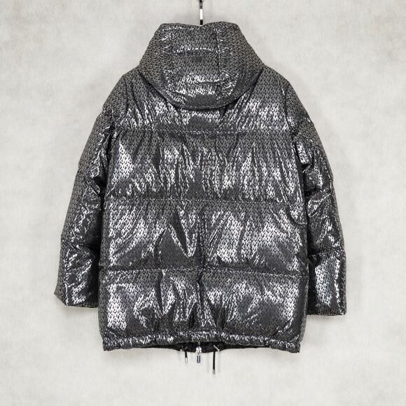 MICHAEL Michael Kors Women Reversible Foil Logo Puffer Coat Black/Silver Size S - Picture 3 of 11